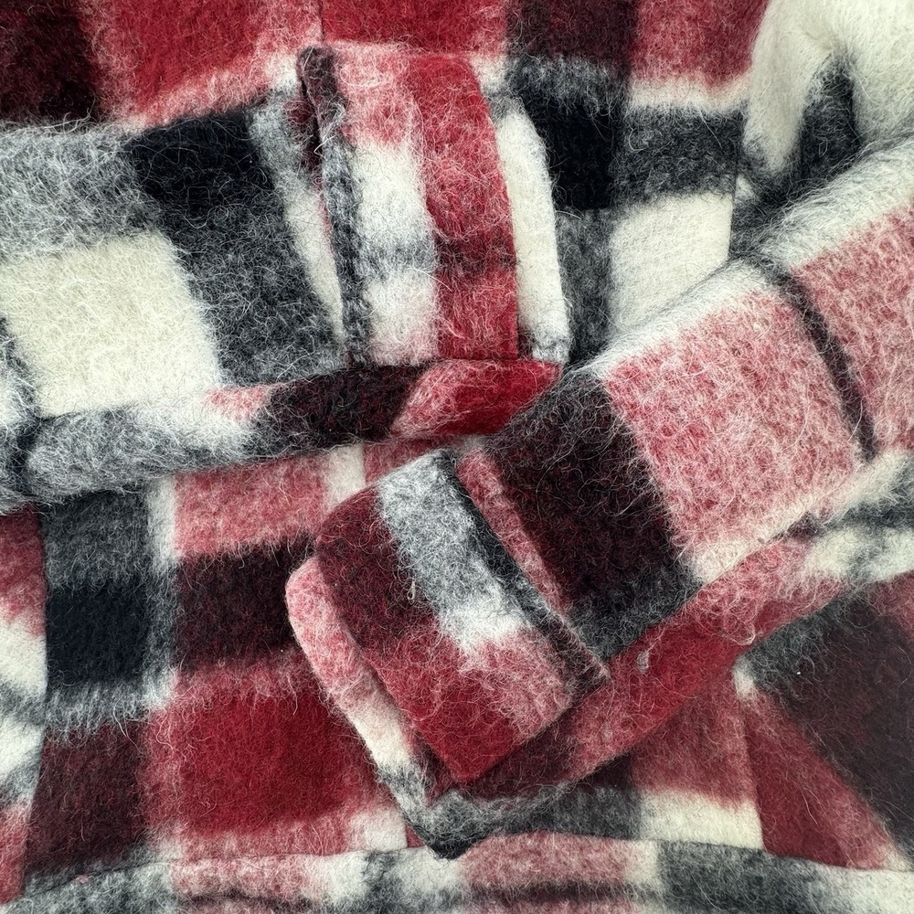 Zara Wool Mohair Jacket Maroon/Black/White Plaid‎ Asymmetric Snap Close Womens S - Picture 12 of 12